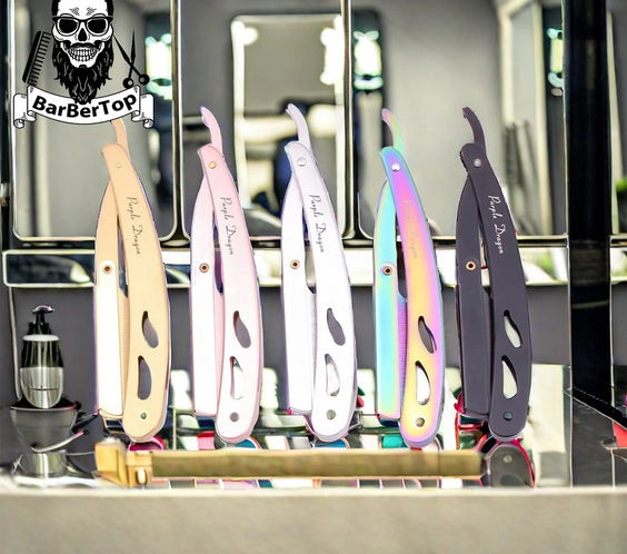 Men's Stainless Folding Edge straight razor with stainless steel blade and compact folding holder for beard and neck edging