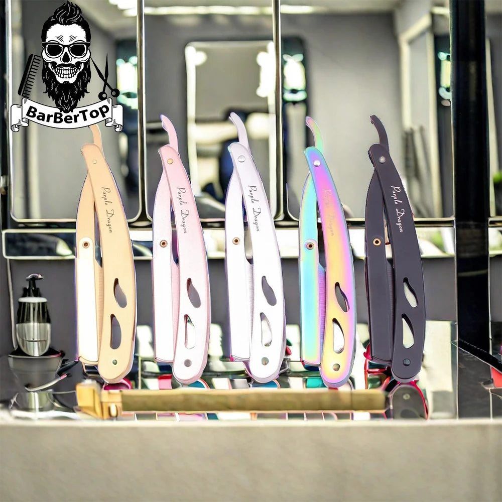 Men's Stainless Folding Edge straight razor with stainless steel blade and compact folding holder for beard and neck edging