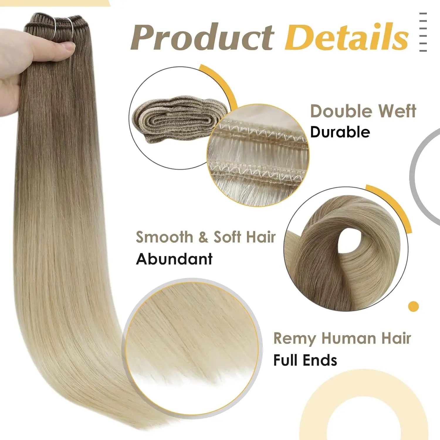 Remy Human Hair Weft Extensions 100g Silky Straight Ombre Blonde Sew in Double Weft for Salon by Beauty Bae