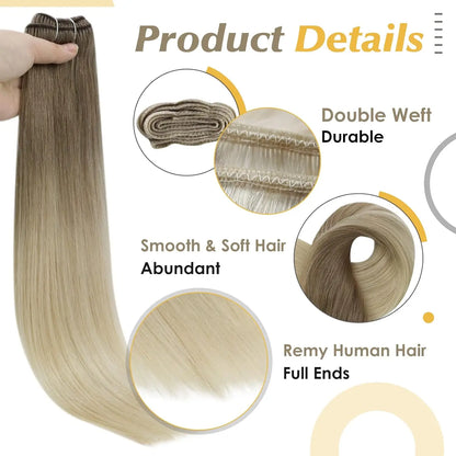 Remy Human Hair Weft Extensions 100g Silky Straight Ombre Blonde Sew in Double Weft for Salon by Beauty Bae