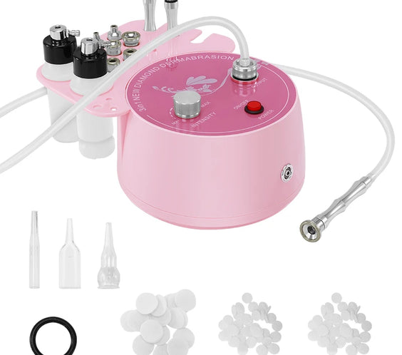 Diamond Microdermabrasion Kit handheld unit with 9 sterile diamond tips 2 vacuum bottles and 110-220V adapters