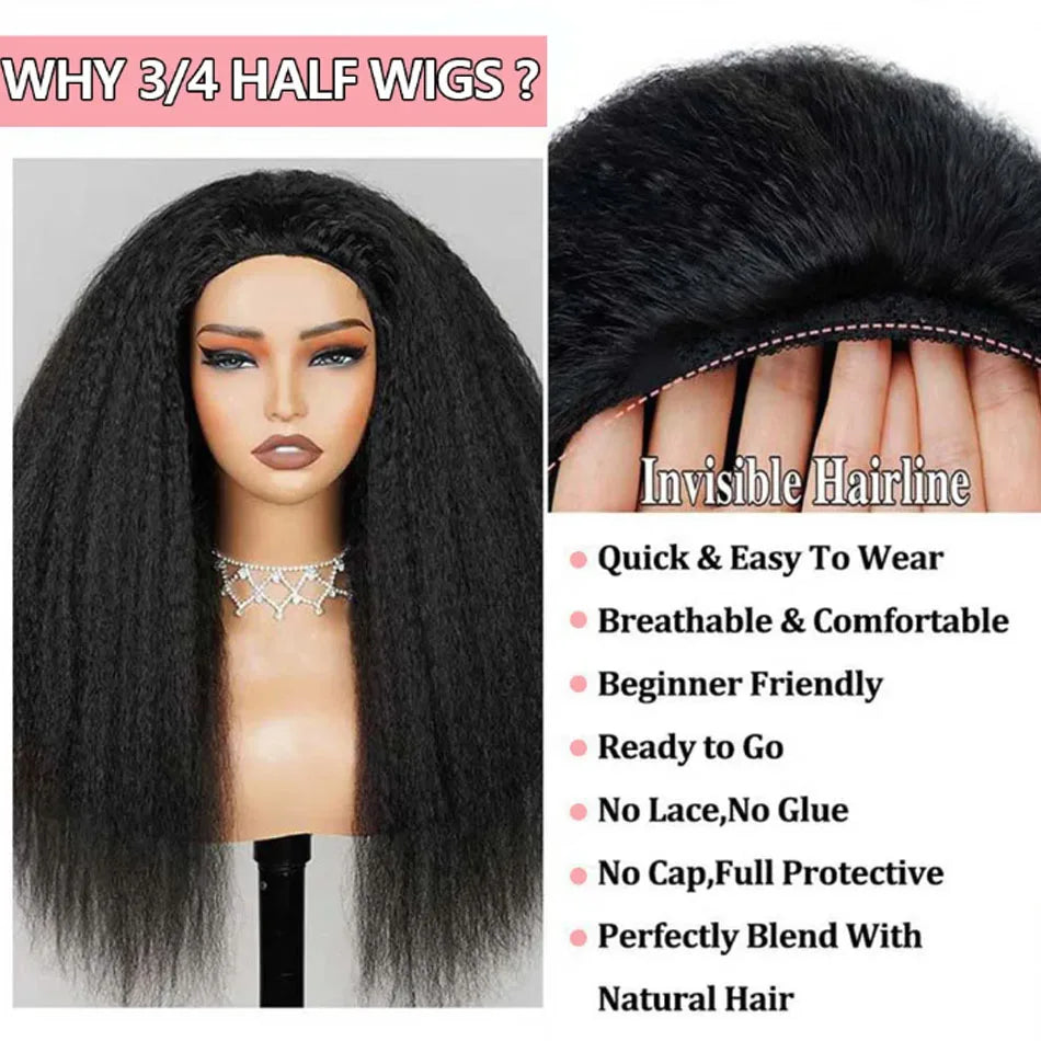 38-Inch Kinky Straight 3-In-1 Half Wig 100 Percent Human Hair Glueless Pull and Go Shireen by Beauty Bae