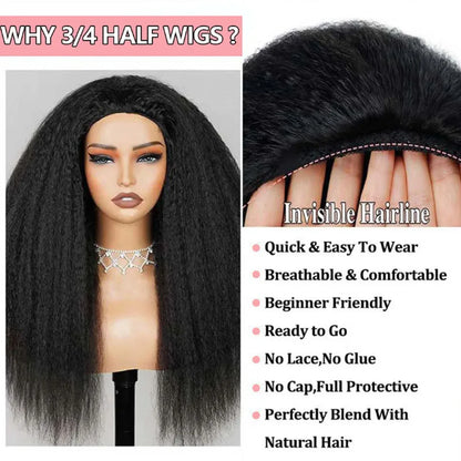 38-Inch Kinky Straight 3-In-1 Half Wig 100 Percent Human Hair Glueless Pull and Go Shireen by Beauty Bae