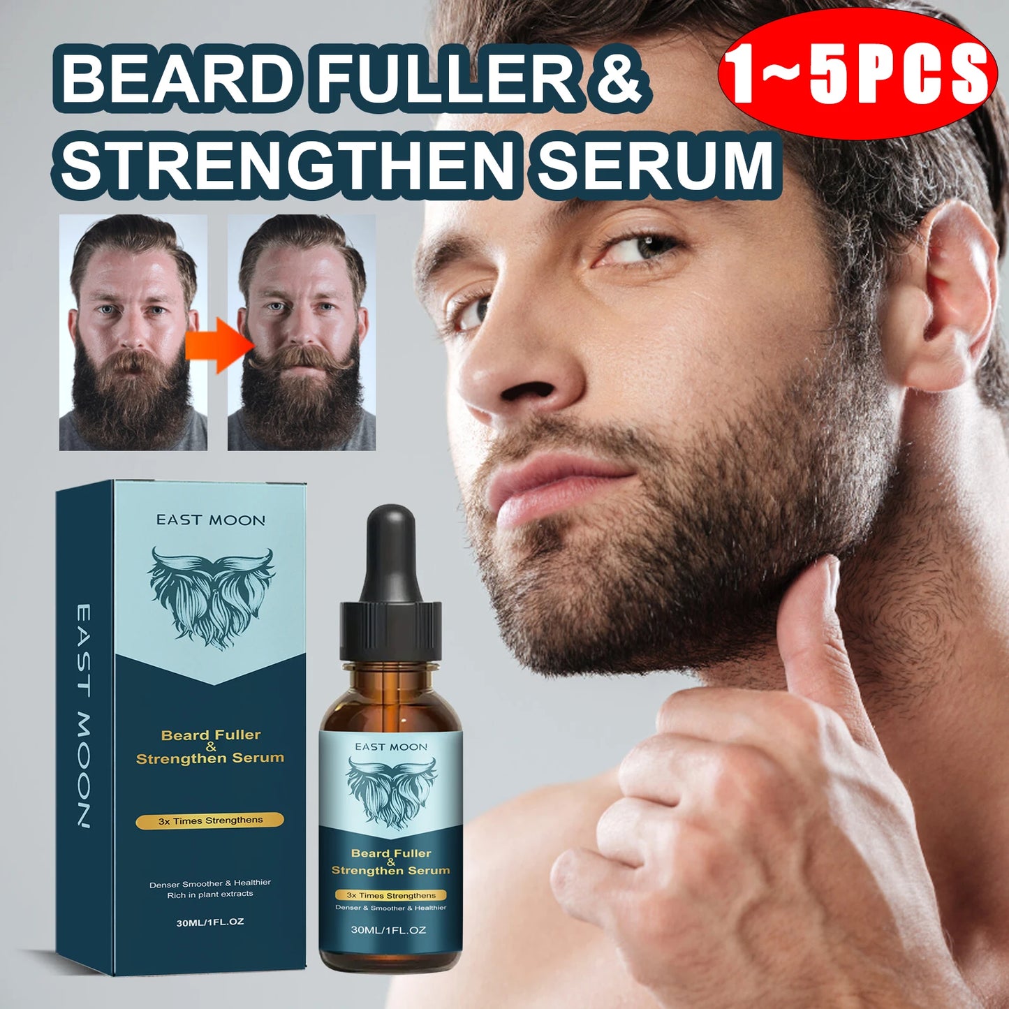 Ginger Beard Growth Serum 30ml amber dropper bottle labeled with Ginger Root and Polygonum Multiflorum lightweight oil