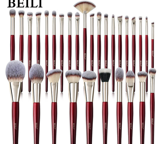 BEILI Vegan Brush Set 9-30pc synthetic wool fiber bristles wood handles boxed travel case