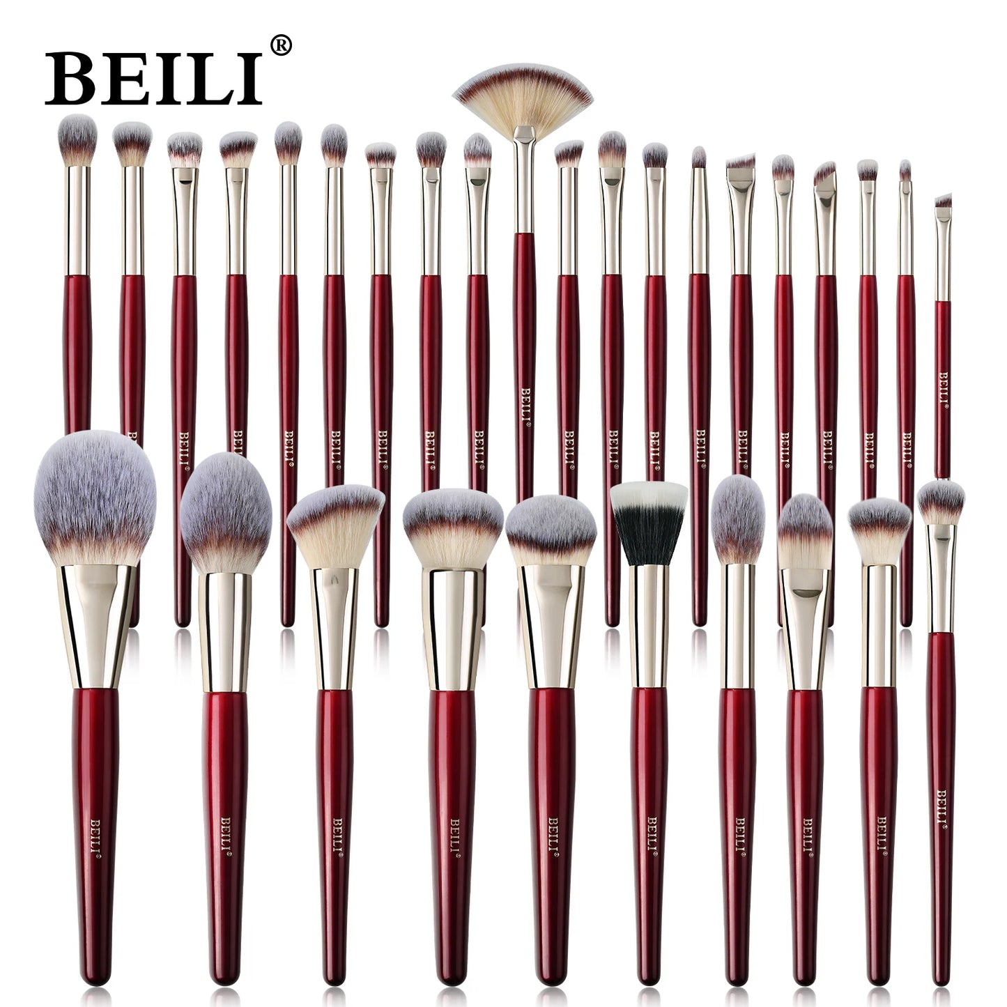 BEILI Vegan Brush Set 9-30pc synthetic wool fiber bristles wood handles boxed travel case