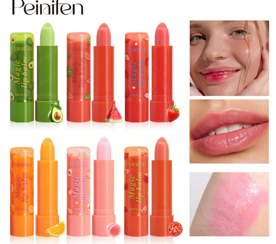 Hydrating Fruit Lip Balm Set six twist-up tubes peach and strawberry flavors clear glossy non-sticky finish