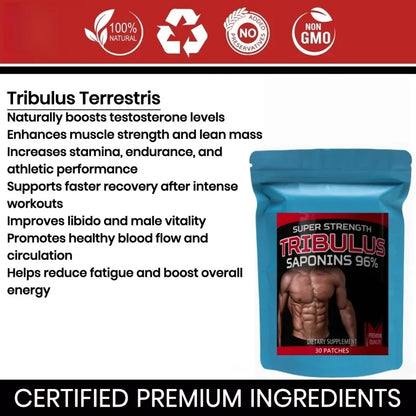 Tribulus Terrestris 5000mcg Extract 96 Percent Saponins Testosterone Booster Transdermal Patches 30 Count by Beauty Bae