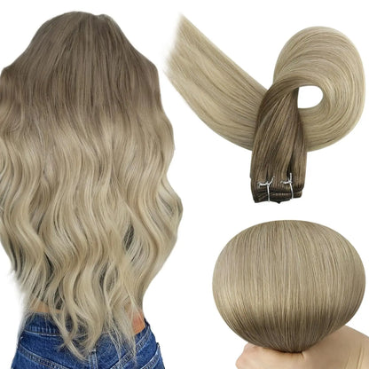 Remy Human Hair Weft Extensions 100g Silky Straight Ombre Blonde Sew in Double Weft for Salon by Beauty Bae