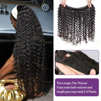 Remy Deep Wave Water Wave Brazilian Hair Bundles 30 Inch Virgin 100 Percent Human Hair by Beauty Bae