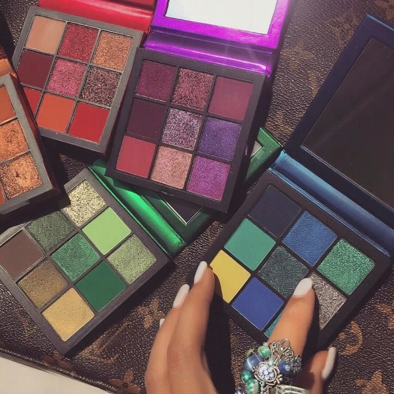 Huda Beauty 9 Color Diamond Amethyst Ruby Red Gold Eye Shadow Palette Matte Shimmer Eyeshadow Glitter Makeup by Beauty Bae