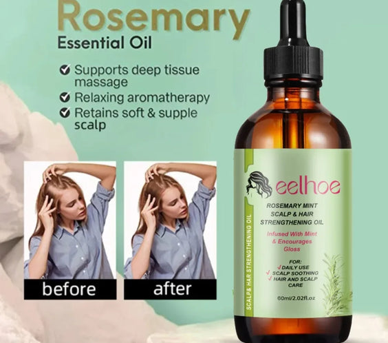 Rosemary Mint Hair Oil 60ml amber dropper bottle labeled biotin containing 30 plus botanical oil blend