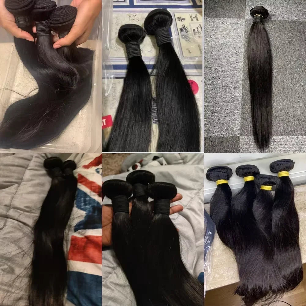 32 Inch And 34 Inch Bone Straight Brazilian Virgin Hair Bundles 3 Bundle Options 100 Percent Human Hair Natural Color by Beauty Bae