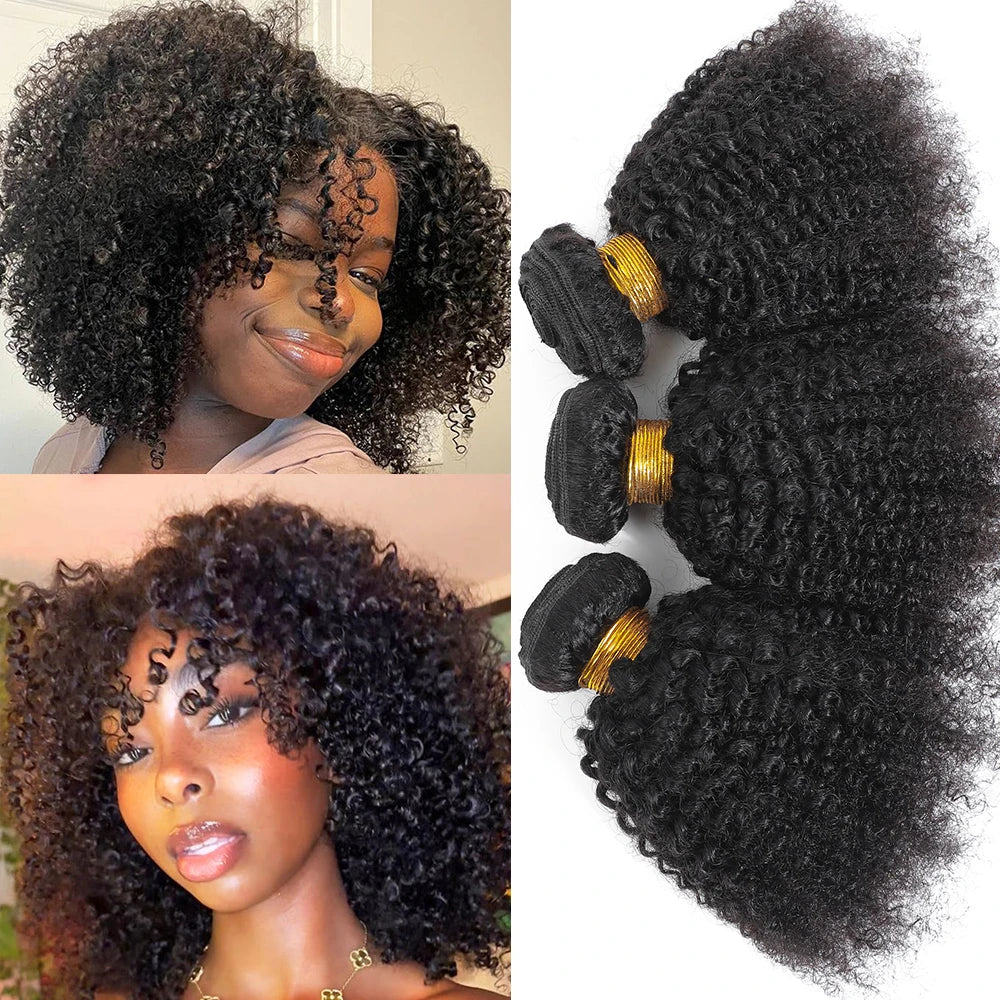 Raw Indian Afro Kinky Curly Human Hair Bundles 4B 4C Virgin Natural Curly Weave Extensions 100 Percent Soft by Beauty Bae