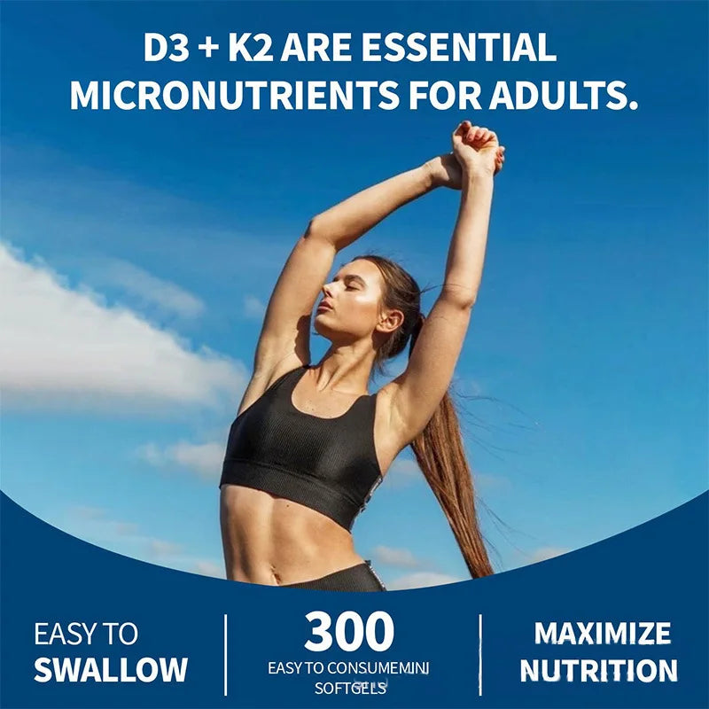 Vitamin D3 And K2 Softgels 300 Count For Optimal Calcium Absorption Bone And Heart Health MK7 And Immune Support by Beauty Bae