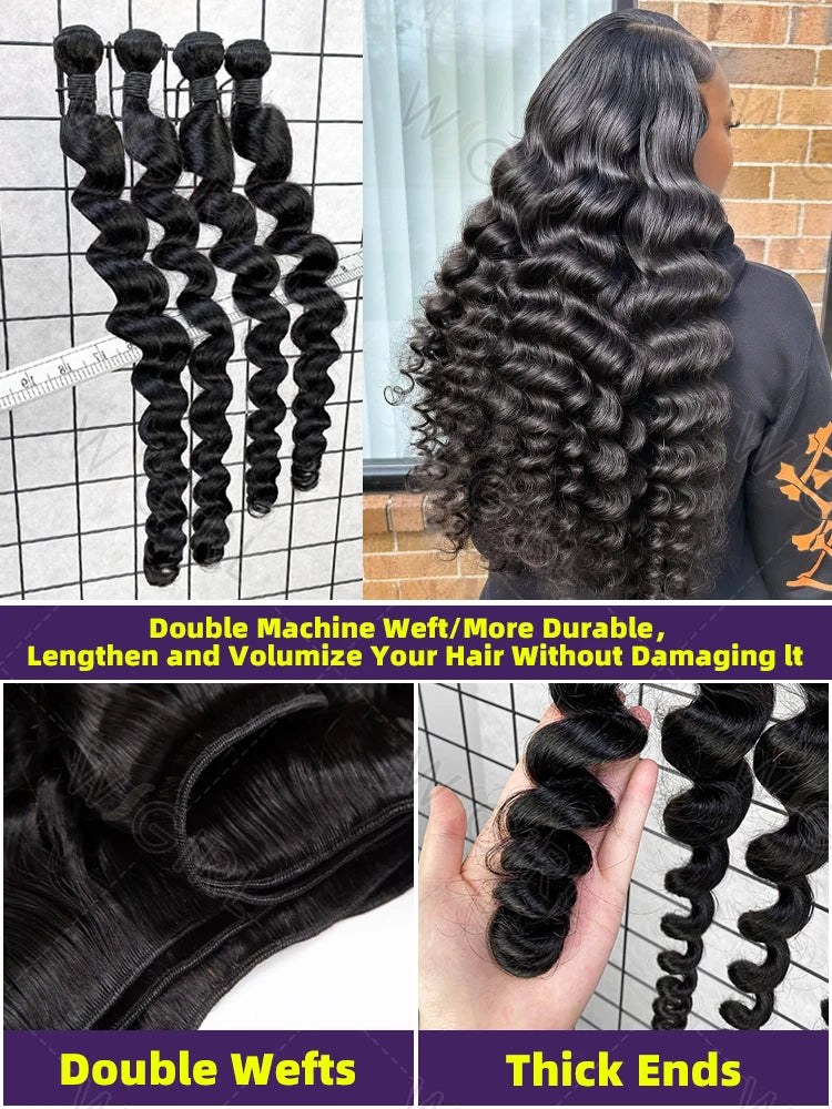 Wigirl Loose Wave Bundles 100 Percent Human Hair Raw Virgin Unprocessed Extensions 1 3 4 Loose Deep Wave Double Weft by Beauty Bae
