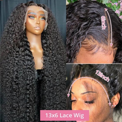 Swiss Lace Deep Wave Glueless HD Lace Frontal Wig 13X6 Brazilian Remy Hair 30 To 40 Inch Preplucked Natural Black by Beauty Bae