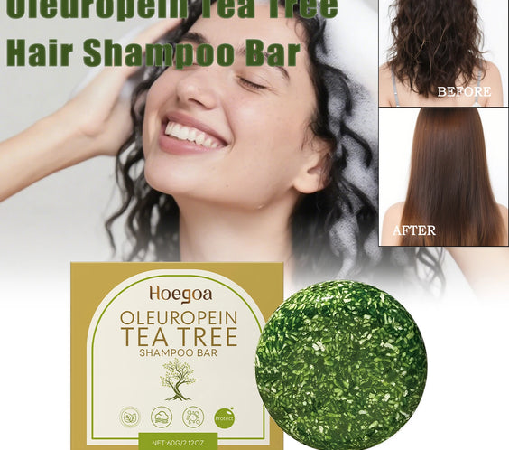 Tea Tree Dandruff Shampoo Bar 60g solid bar labeled oleuropein tea tree oil vegan CPNP registered