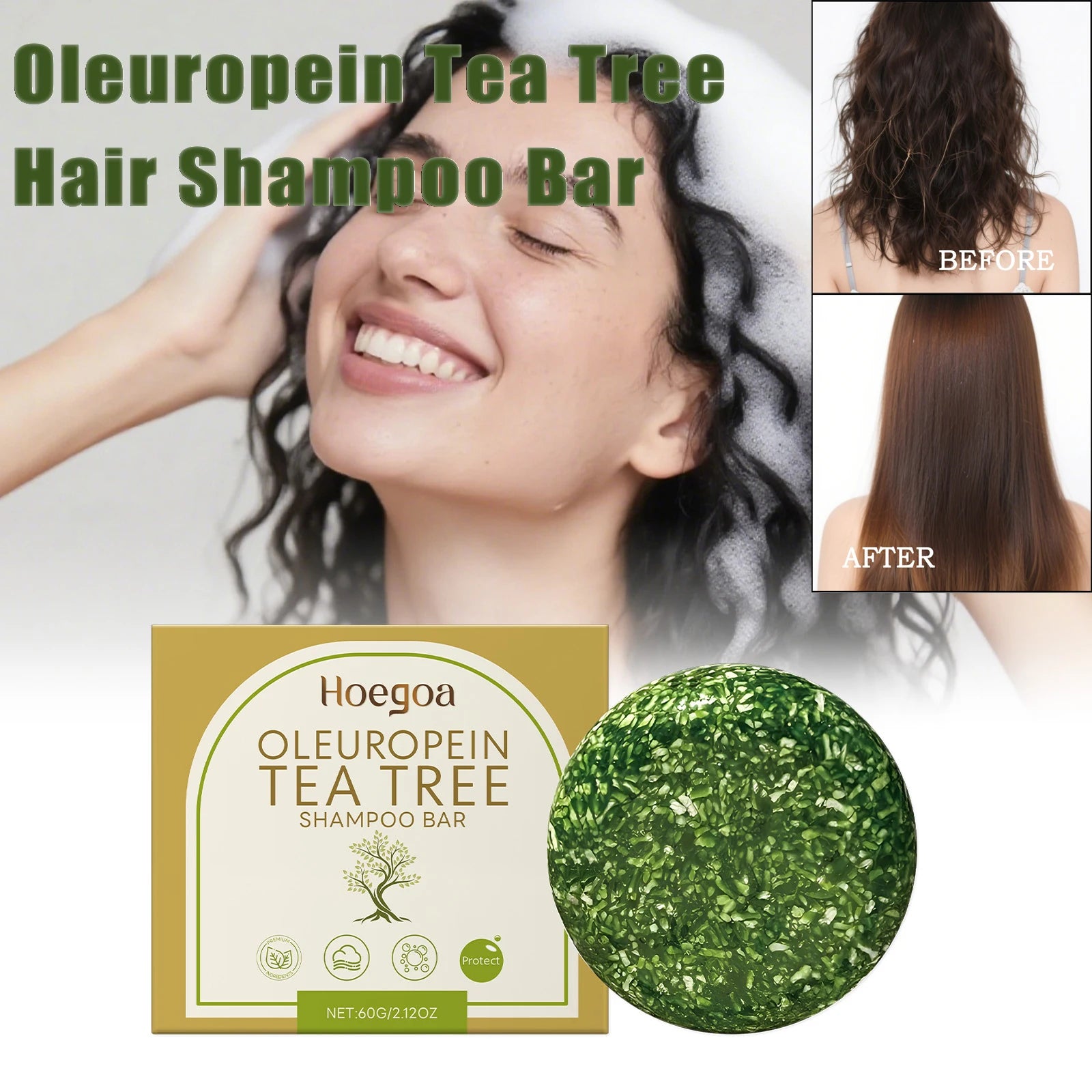 Tea Tree Dandruff Shampoo Bar 60g solid bar labeled oleuropein tea tree oil vegan CPNP registered