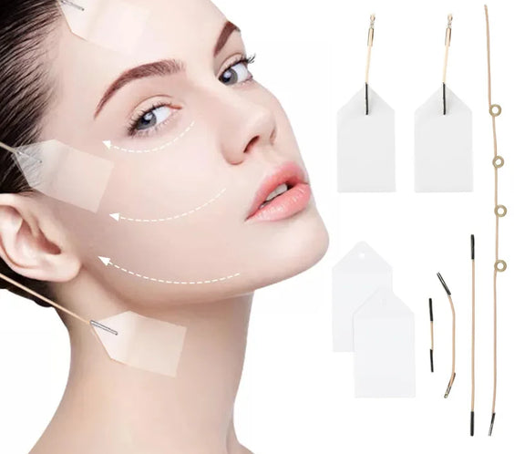 Invisible V Face Lift Tape thin V-shaped adhesive stickers 40pcs with 4 adjustable strings for jawline and neck lift