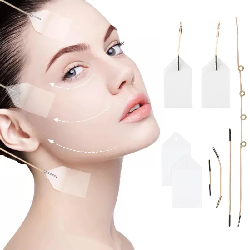 Invisible V Face Lift Tape thin V-shaped adhesive stickers 40pcs with 4 adjustable strings for jawline and neck lift