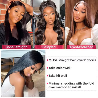 32 Inch And 34 Inch Bone Straight Brazilian Virgin Hair Bundles 3 Bundle Options 100 Percent Human Hair Natural Color by Beauty Bae