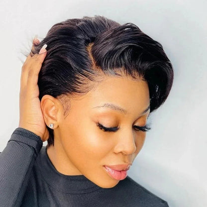 Burmese Hair Side Part Pixie Cut Short Bob Wig 13x4 Lace Front 100 Percent Virgin Hair Natural Color by Beauty Bae