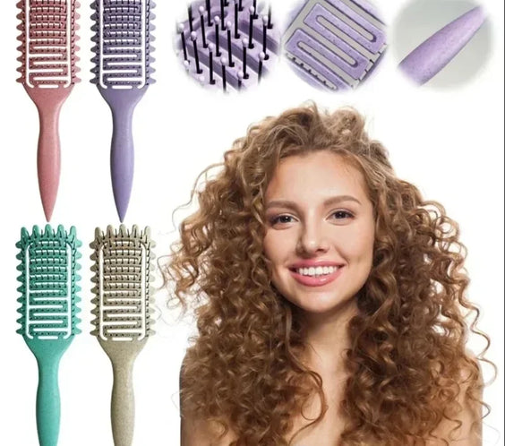 Curl Define Straw Nylon Brush hollow vented wheat straw body nylon edge-shaped wide teeth ergonomic handle 24x7x3cm