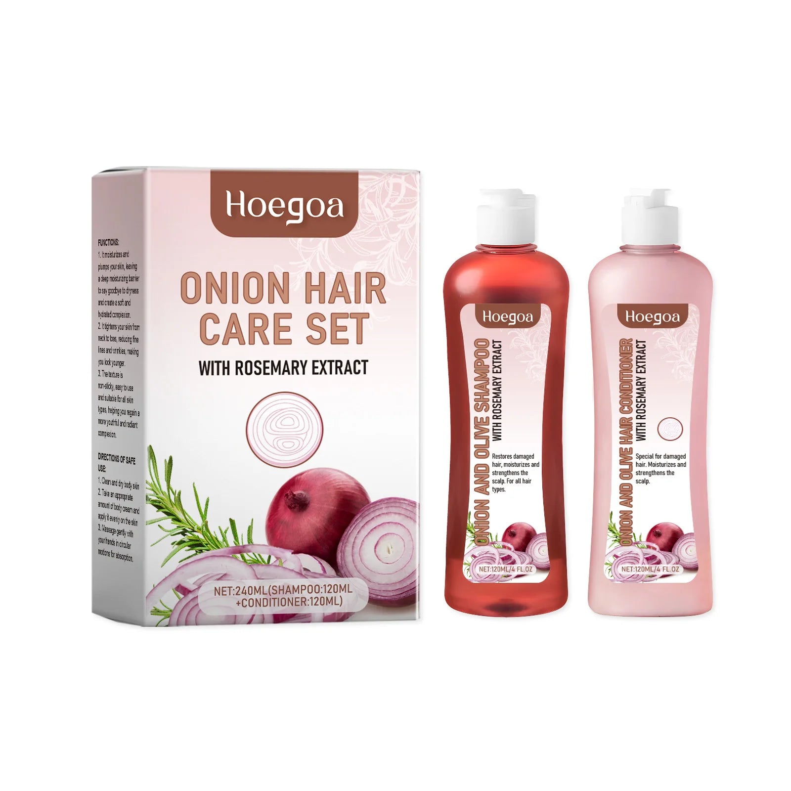 Rosemary Onion Shampoo And Conditioner Set For Damaged Hair Anti Hair Loss Frizz Control Strengthen And Repair by Beauty Bae