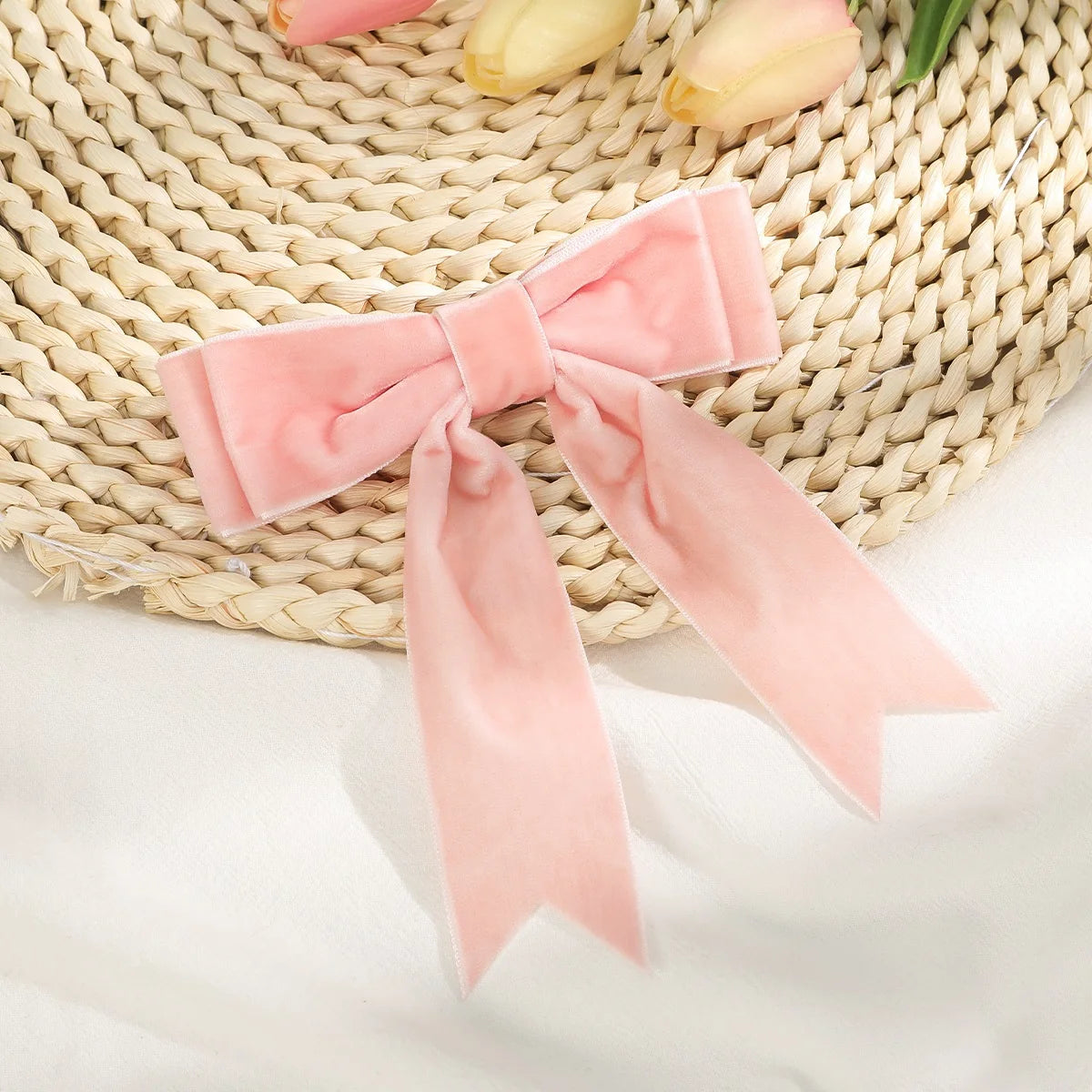 Velvet Bow Hair Barrette for Women and Girls Ponytail Hairpin Red and Black Ribbon Hair Clip Fashion Accessories by Beauty Bae