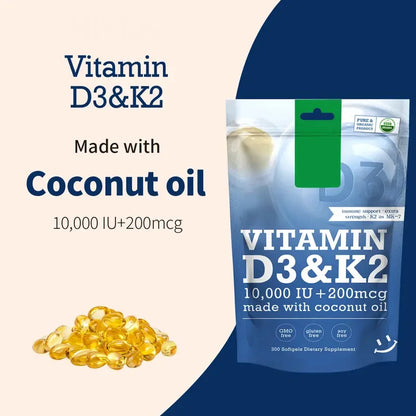Vitamin D3 And K2 Softgels 300 Count For Optimal Calcium Absorption Bone And Heart Health MK7 And Immune Support by Beauty Bae