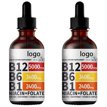 Vitamin B12 B6 B1 Liquid Drops Non GMO Raspberry Flavor for Brain Heart Immune Support Metabolism by Beauty Bae