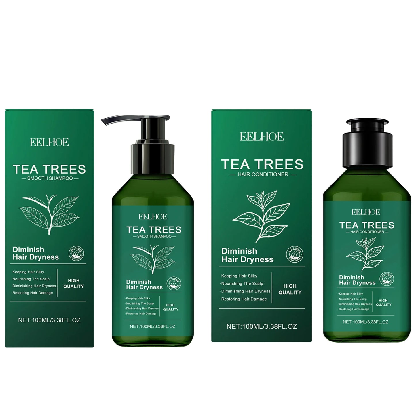 Tea Tree Shampoo and Conditioner Set for Dandruff Control and Scalp Care Oil Control Smoothing Shiny Hair 100ml by Beauty Bae