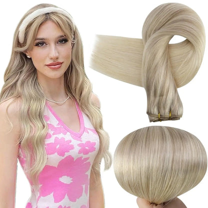 Remy Human Hair Weft Extensions 100g Silky Straight Ombre Blonde Sew in Double Weft for Salon by Beauty Bae