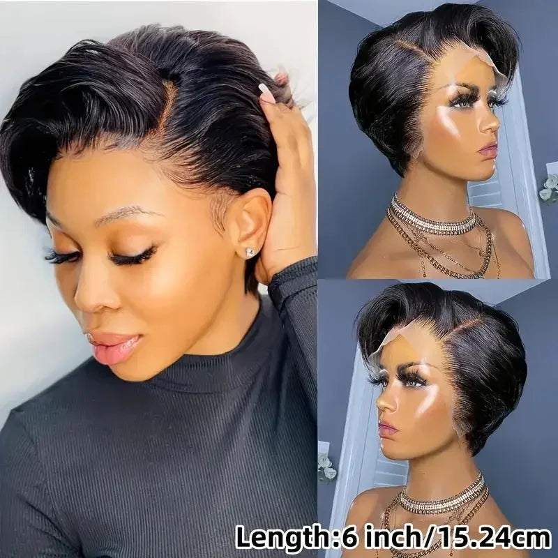 Burmese Hair Side Part Pixie Cut Short Bob Wig 13x4 Lace Front 100 Percent Virgin Hair Natural Color by Beauty Bae