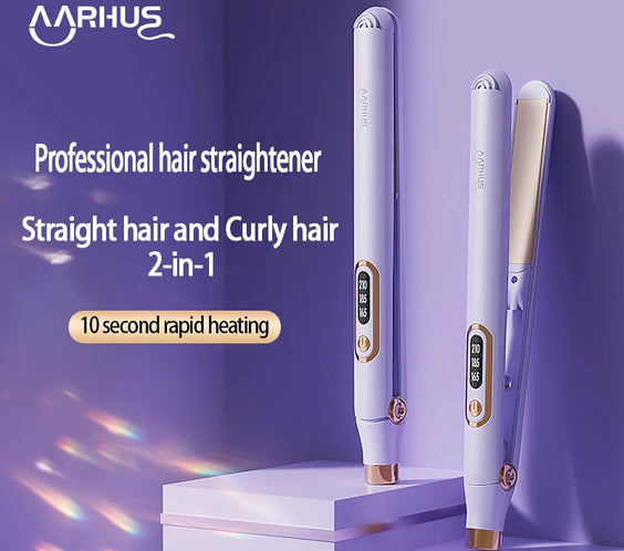 Tourmaline Ceramic Hair Iron showing tourmaline ceramic plates slim 2-in-1 straightener and curler with 360° swivel cord