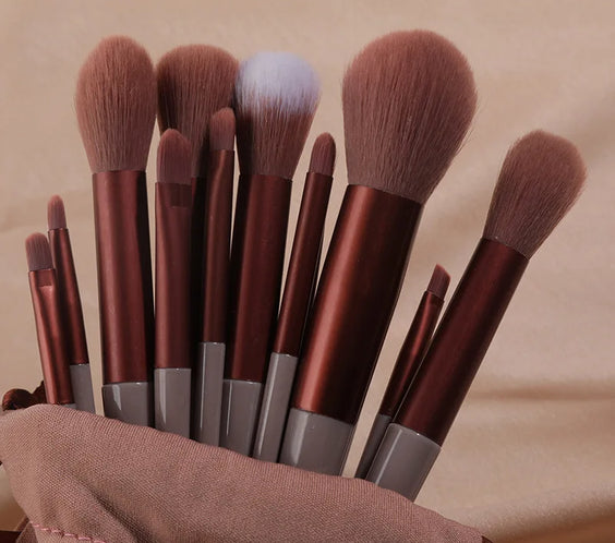 13-piece synthetic makeup brush set with soft artificial fiber bristles plastic handles and aluminum ferrules
