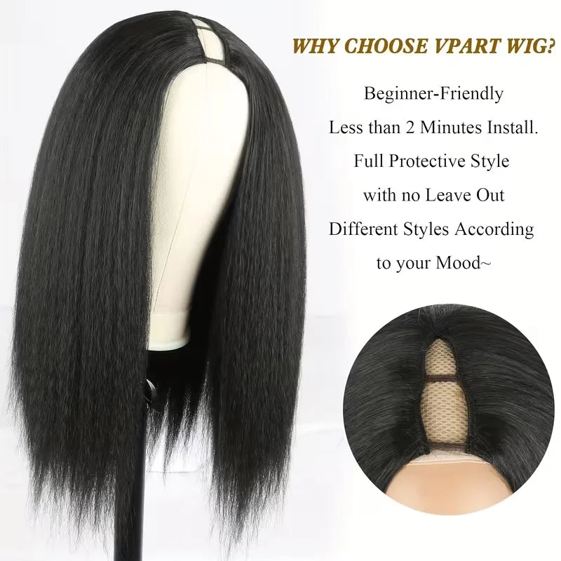 Kinky Straight V Part Human Hair Wig Glueless U Part 100 Percent Human Hair 220 Percent Density Wave 16 To 40 Inches by Beauty Bae