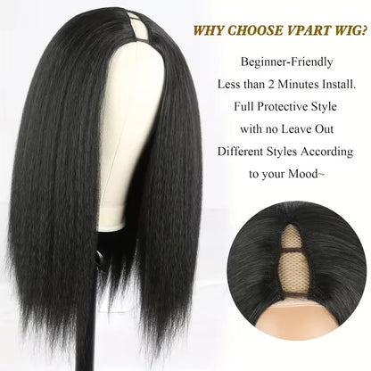 Kinky Straight V Part Human Hair Wig Glueless U Part 100 Percent Human Hair 220 Percent Density Wave 16 To 40 Inches by Beauty Bae