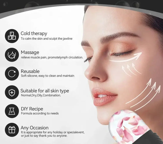 Facial Ice Roller for Anti-Puffiness & Glow Silicone Cube Massager Tool.