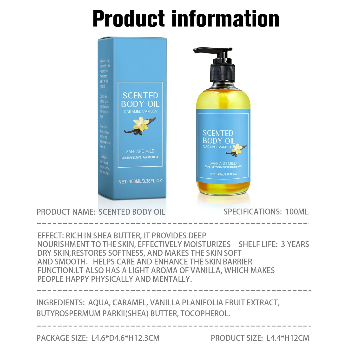 Stress Relief Vanilla Massage Oil Soothes Tired Muscles Deeply Moisturizing 100 ML Herbal Bath and Body Care by Beauty Bae