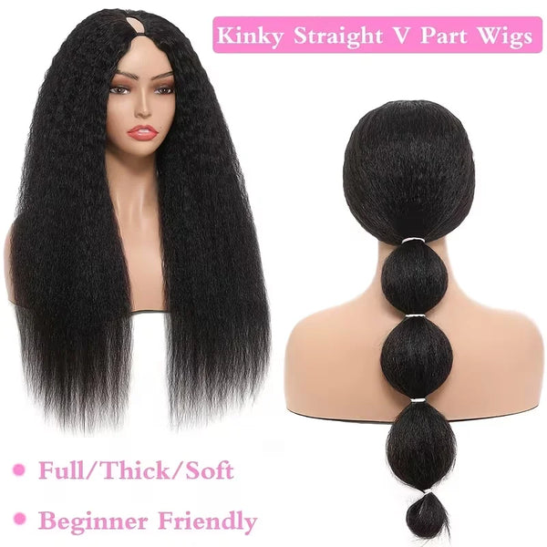 Kinky Straight V Part Human Hair Wig Glueless U Part 100 Percent Human Hair 220 Percent Density Wave 16 To 40 Inches by Beauty Bae