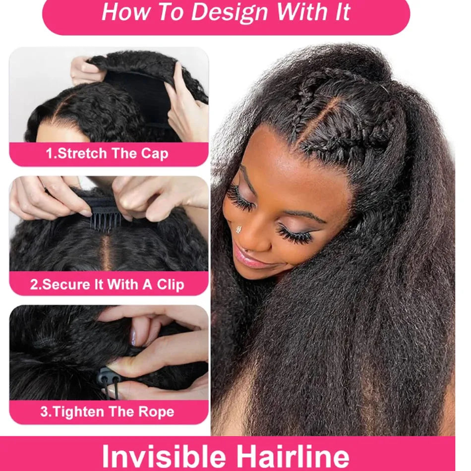 38-Inch Kinky Straight 3-In-1 Half Wig 100 Percent Human Hair Glueless Pull and Go Shireen by Beauty Bae