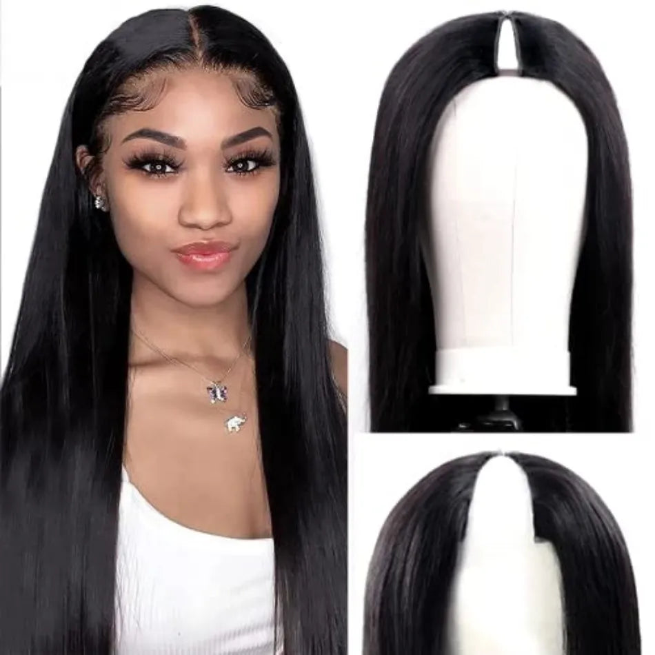 Kinky Straight V Part Human Hair Wig Glueless U Part 100 Percent Human Hair 220 Percent Density Wave 16 To 40 Inches by Beauty Bae
