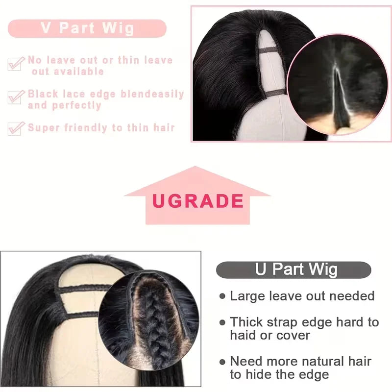 Kinky Straight V Part Human Hair Wig Glueless U Part 100 Percent Human Hair 220 Percent Density Wave 16 To 40 Inches by Beauty Bae