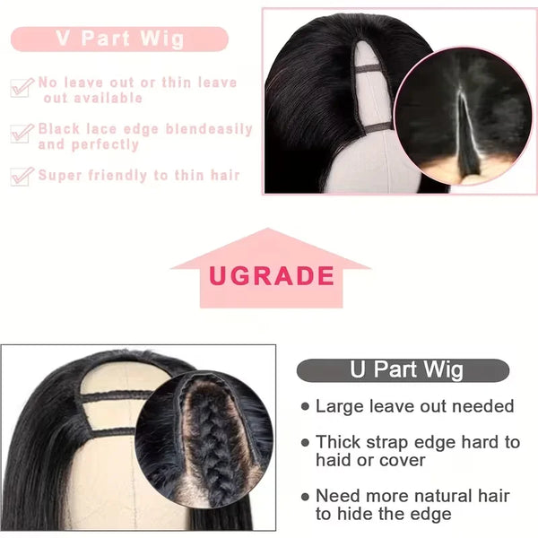 Kinky Straight V Part Human Hair Wig Glueless U Part 100 Percent Human Hair 220 Percent Density Wave 16 To 40 Inches by Beauty Bae