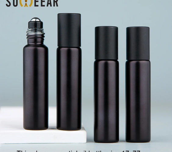 Matte Black Refillable Roller 10ml frosted glass roll-on bottle 17x77mm approx 13g matte finish