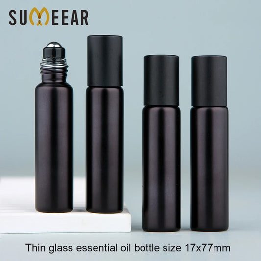 Matte Black Refillable Roller 10ml frosted glass roll-on bottle 17x77mm approx 13g matte finish