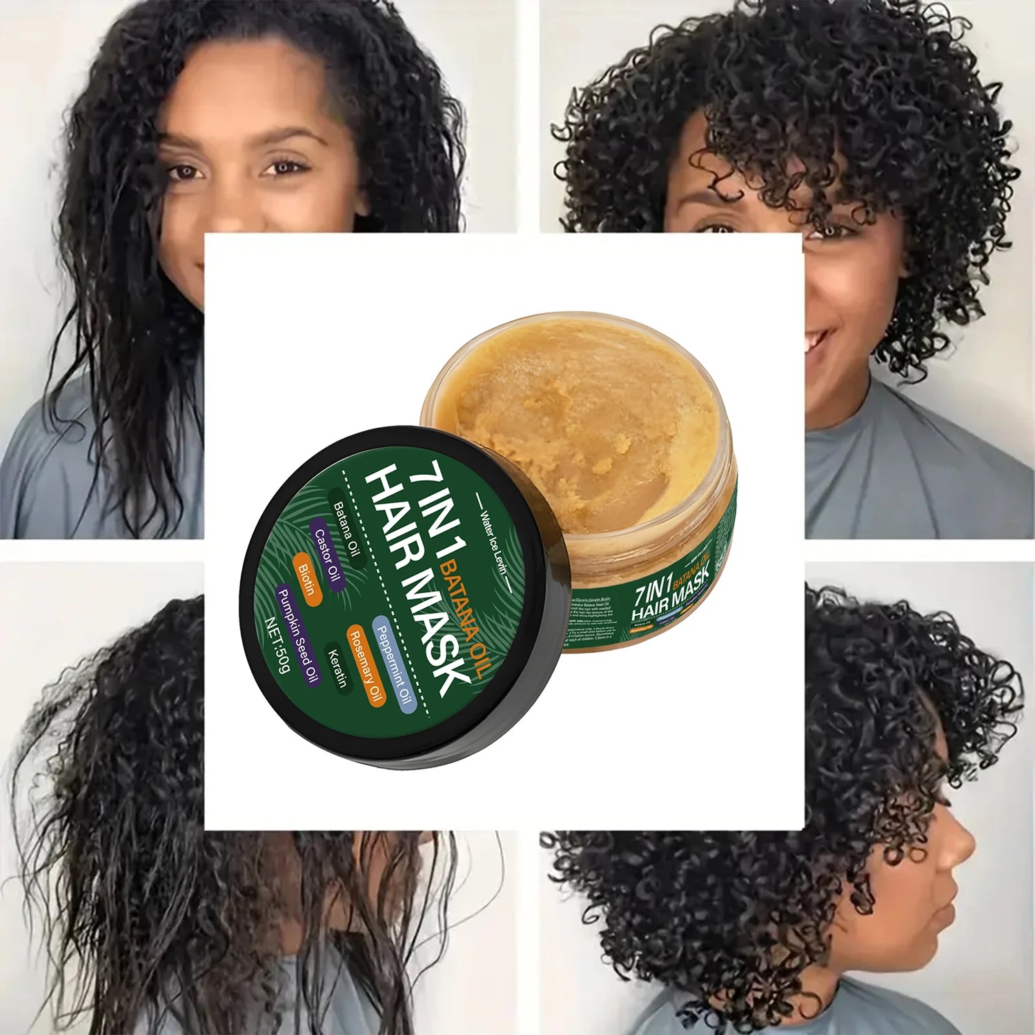 Levin 7-in-1 Hair Mask 50g tub labeled Batana oil keratin CPNP certified travel-size