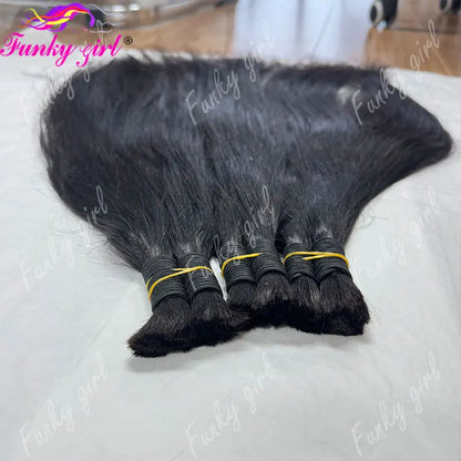 Straight Brazilian Remy Bulk Hair No Weft For Women 50g Per Bundle Natural Color 100 Percent Unprocessed by Beauty Bae